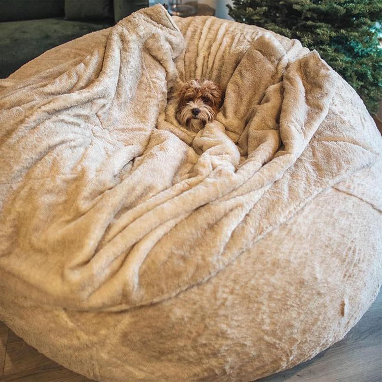Puf gigante de 5678 pies para adultos, grande, redondo, suave, esponjoso, de piel sintética, funda para sofá cama, cómoda para dormitorio, lavable a