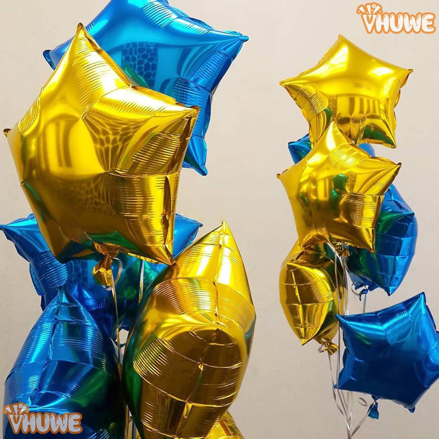 Globos de estrella azul de 18 pulgadas, 10 unidades de globos metálicos de aluminio de helio de Mylar en forma de estrella azul para decoraciones de