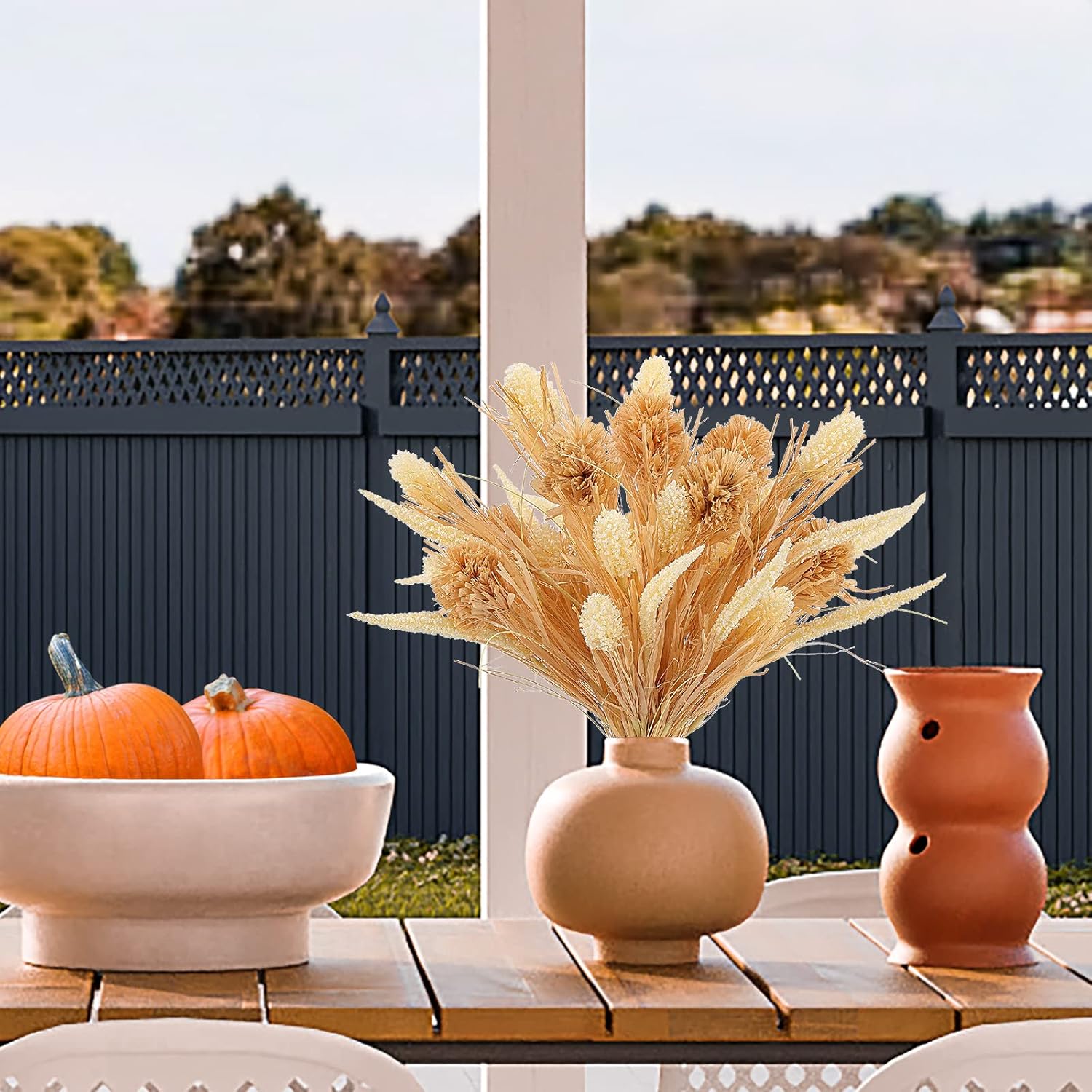 WESAIL Artificial Husk Thistle Bush Flowers,Faux Wheat and Sorghum Grass Floral for Home Decor,Fake Plant Greenery Bouquets for Autumn and