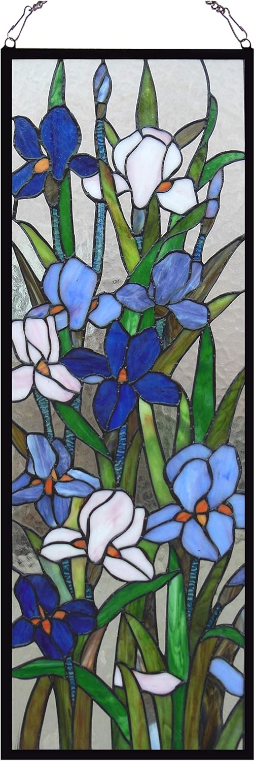Chloe Lighting SORORIA Tiffany Iris Design – Panel de vitrales (11.5 x 31.5 pulgadas), multicolor