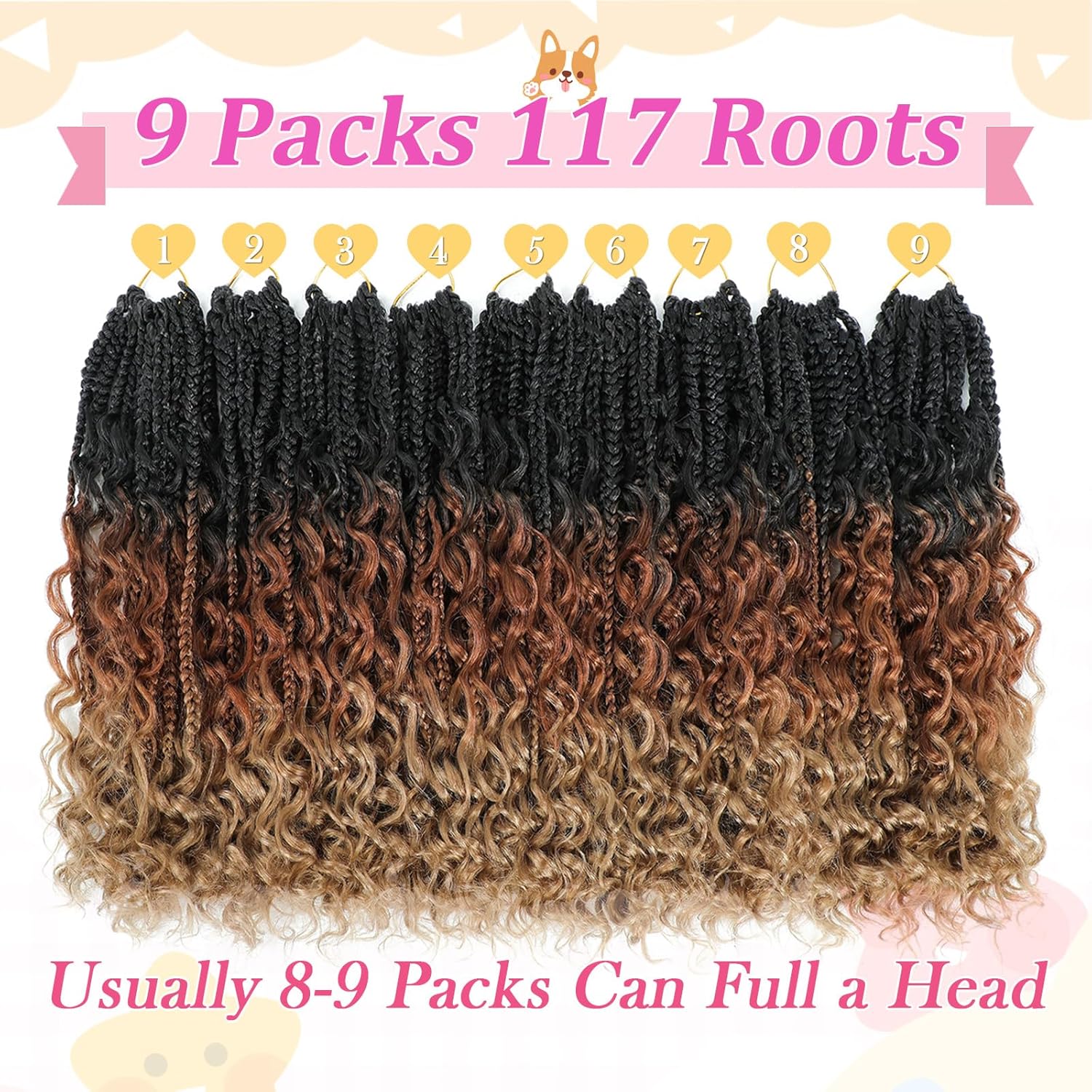 Goddess Box – Trenzas de ganchillo de 14 pulgadas, paquete de 9 paquetes de trenzas de caja bohomian para mujeres negras, trenzas de ganchillo