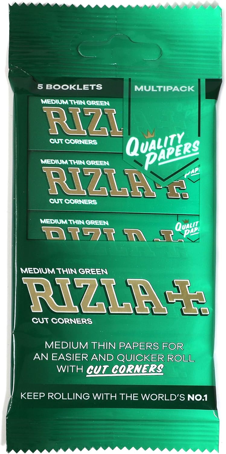 5-Booklets Rizla Green – Papel de liar para cigarrillos finos medianos