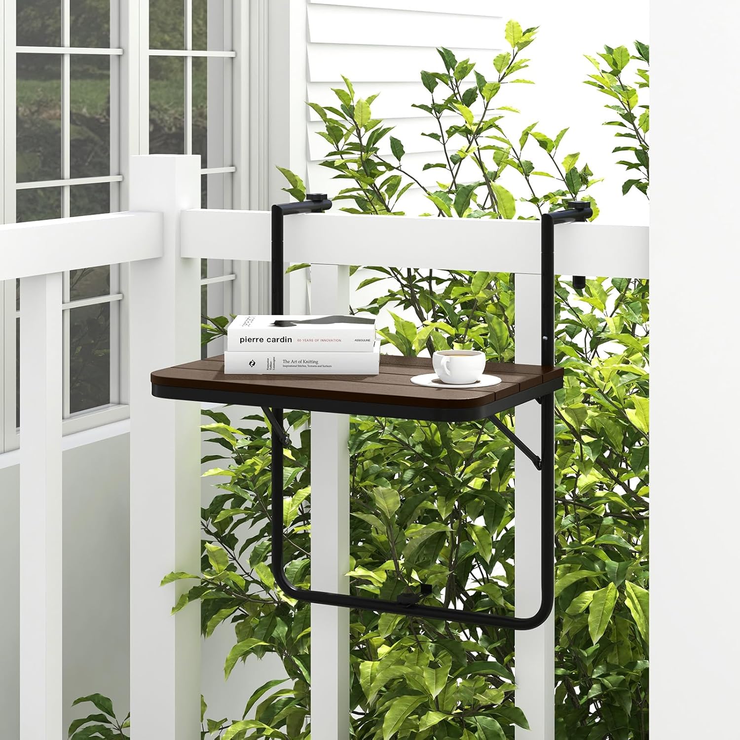 Tangkula Mesa colgante para interiores y exteriores, mesa plegable con altura ajustable de 3 niveles, barandilla de 1 a 6 pulgadas, mesa de servicio