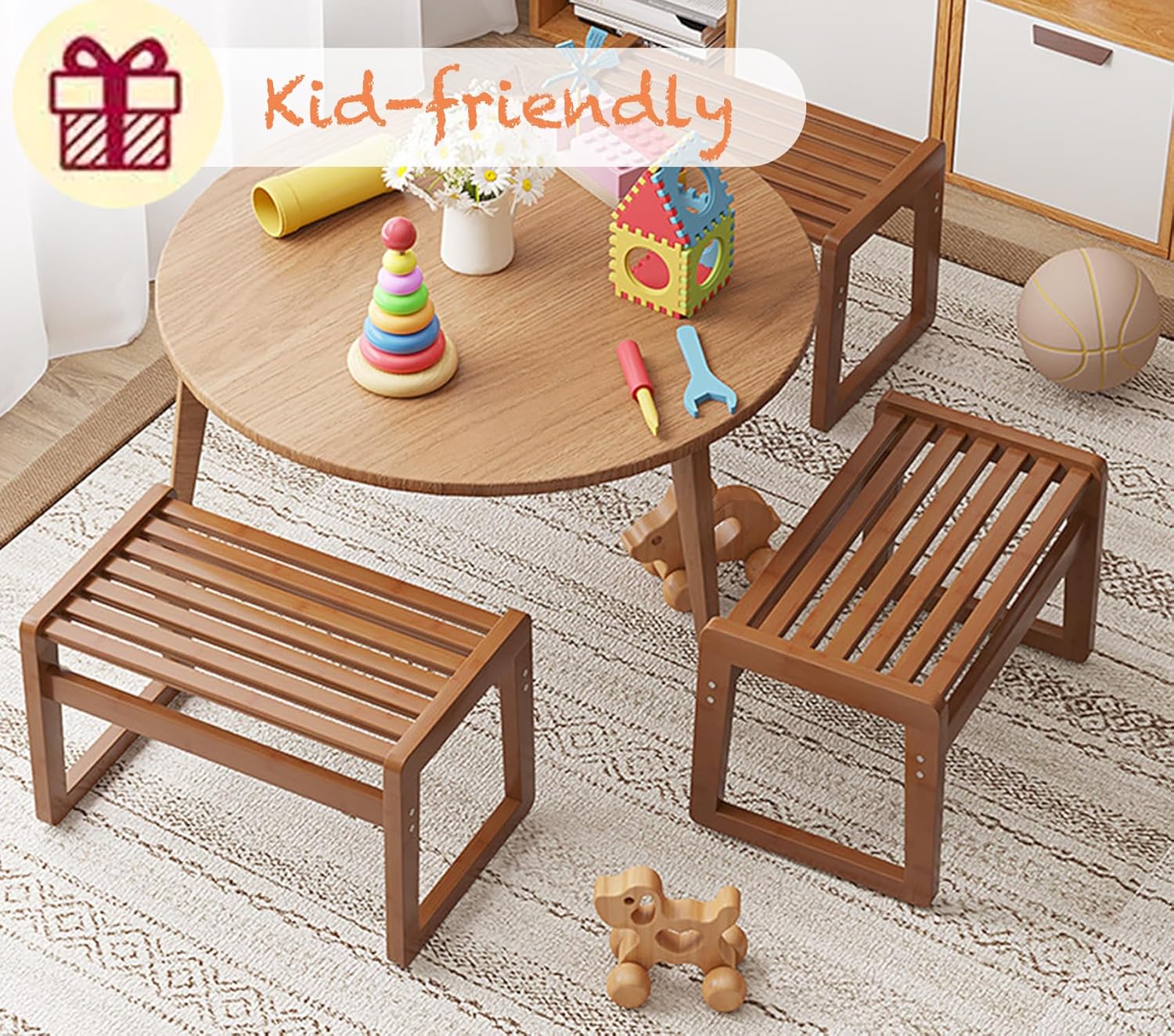 Taburete cuadrado de madera suave para mesa de té, cama, bañera, taburete clásico de madera marrón, taburete de bambú para niños, taburete de baño