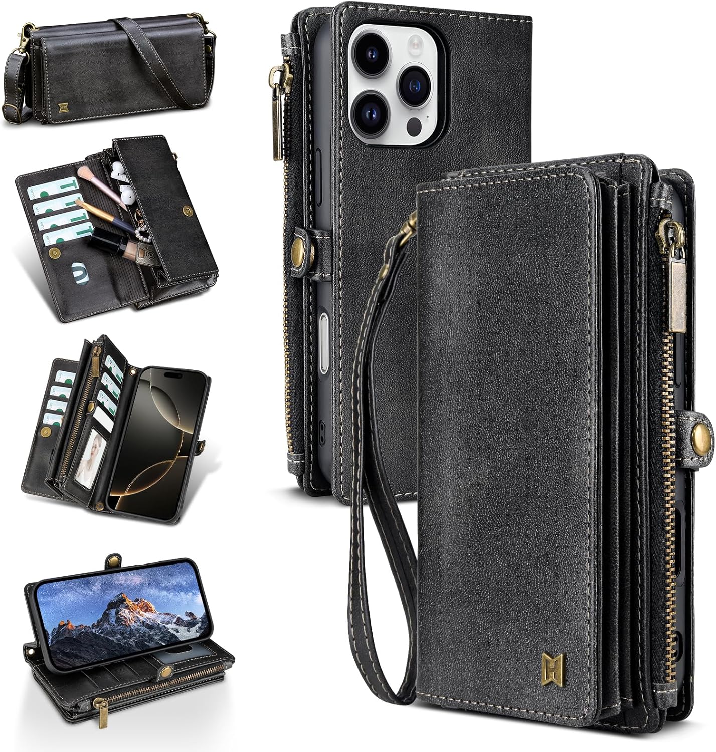 Funda tipo cartera compatible con iPhone 12 Pro Max, funda de piel sintética con bloqueo RFID, funda para teléfono para mujeres y hombres, con