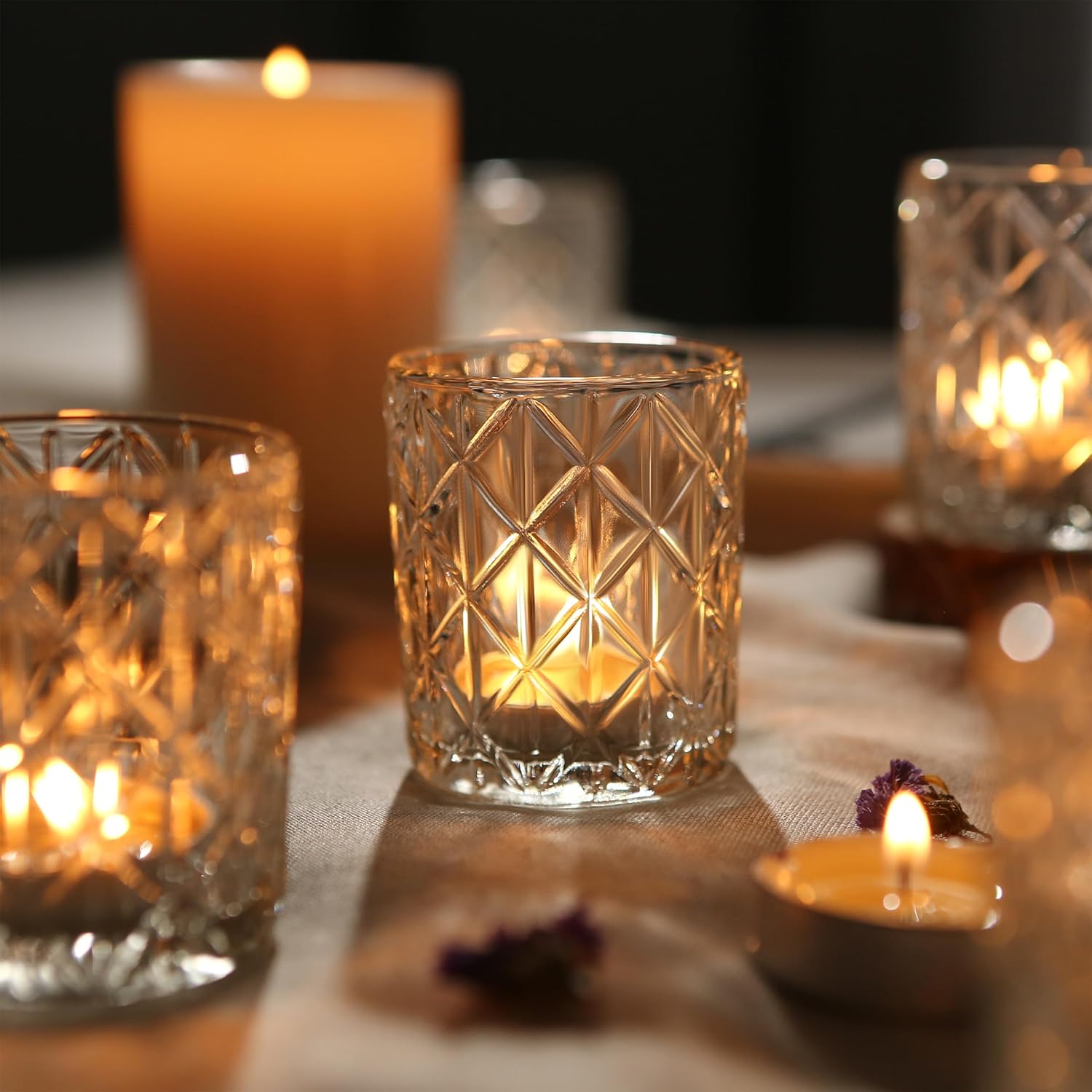 24 portavelas votivas transparentes para centros de mesa de boda, portavelas de vidrio a granel para centros de mesa, candelabros de velas de té