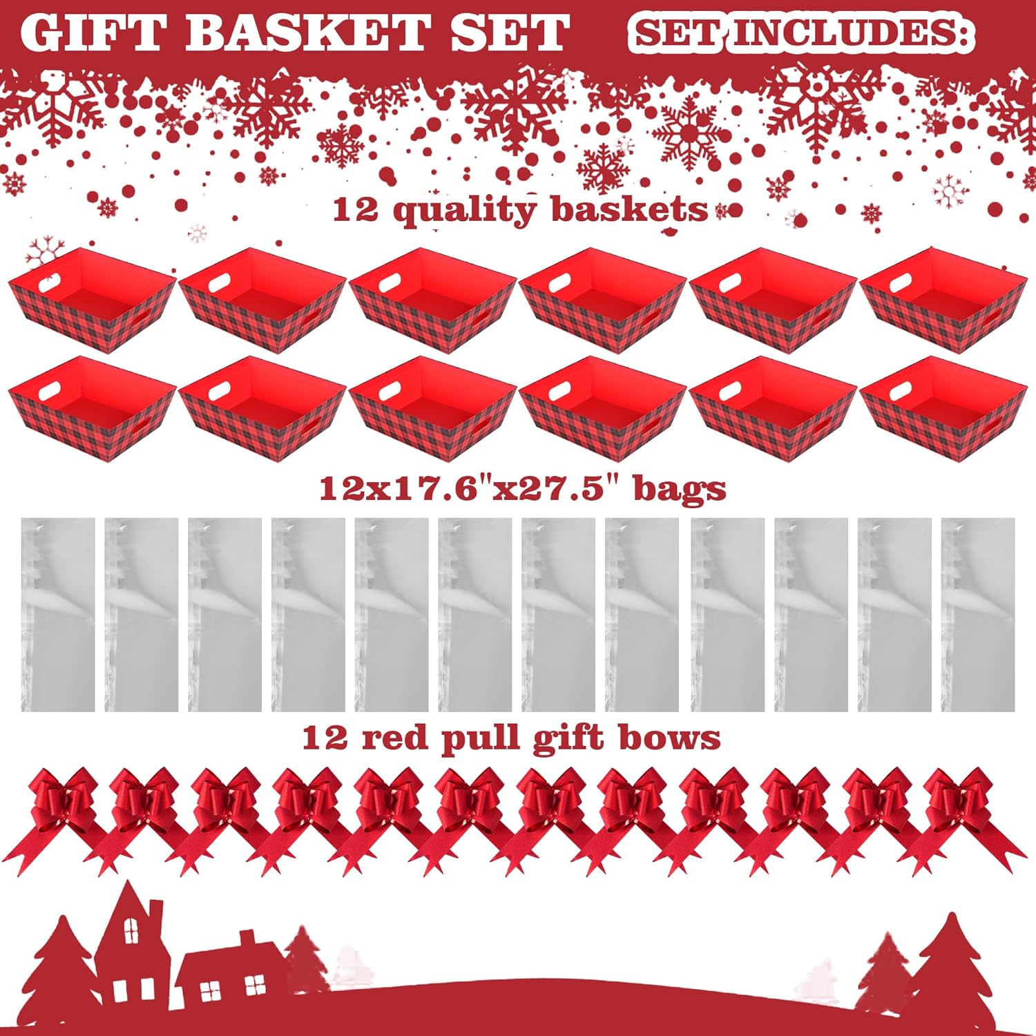 Kolewo4ever Juego de 36 cestas de Navidad de regalo de 8 x 10 pulgadas, cestas de regalo vacías para llenar con cesta vacía, bolsas de cesta, lazos