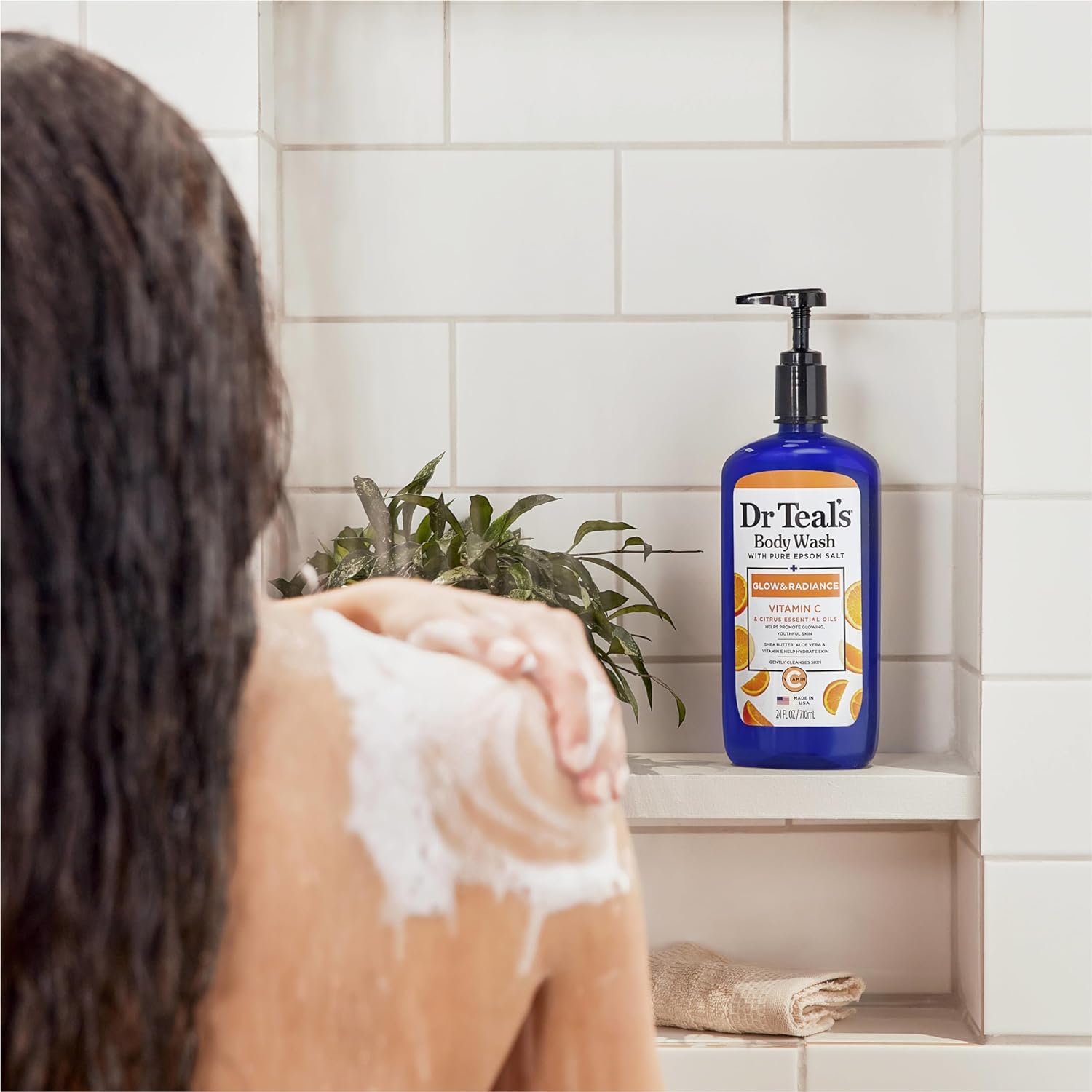 Dr Teal’s Gel de baño con sal pura de Epsom, resplandor y resplandor con vitamina C y aceites esenciales cítricos, 24 onzas (paquete de 2) (el