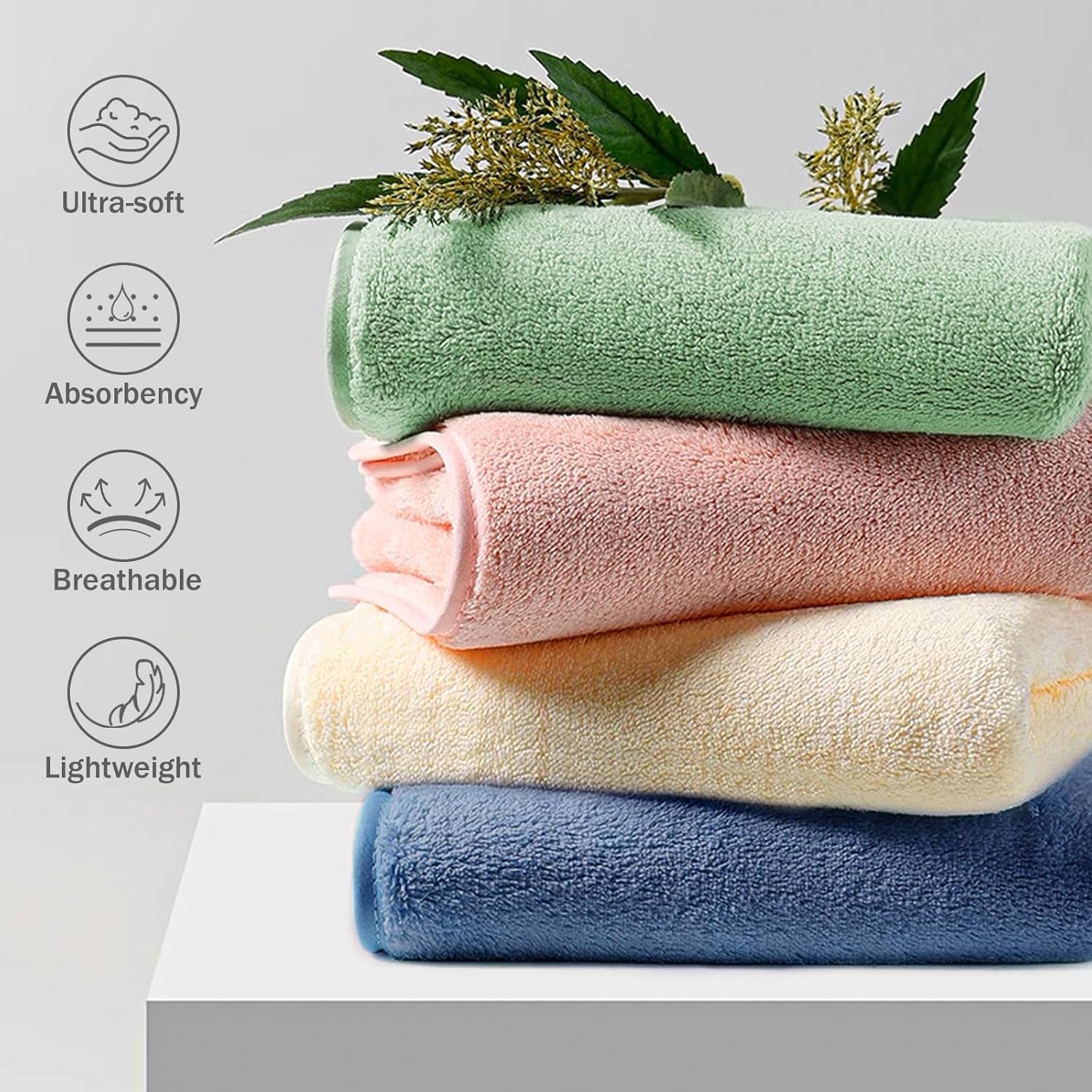 Exclusivo Mezcla Juego de 4 toallas de baño ultra suaves, toalla grande de terciopelo coral de microfibra altamente absorbente, secado rápido para
