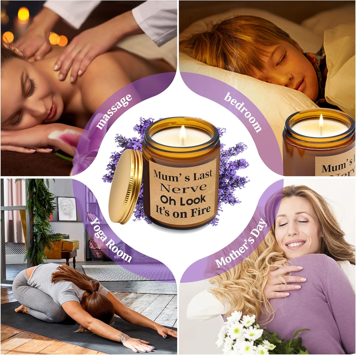 Velas perfumadas de lavanda de 7 onzas, tarro de vela de cera de soja orgánica, vela de aromaterapia, alivio del estrés y relajación, regalos