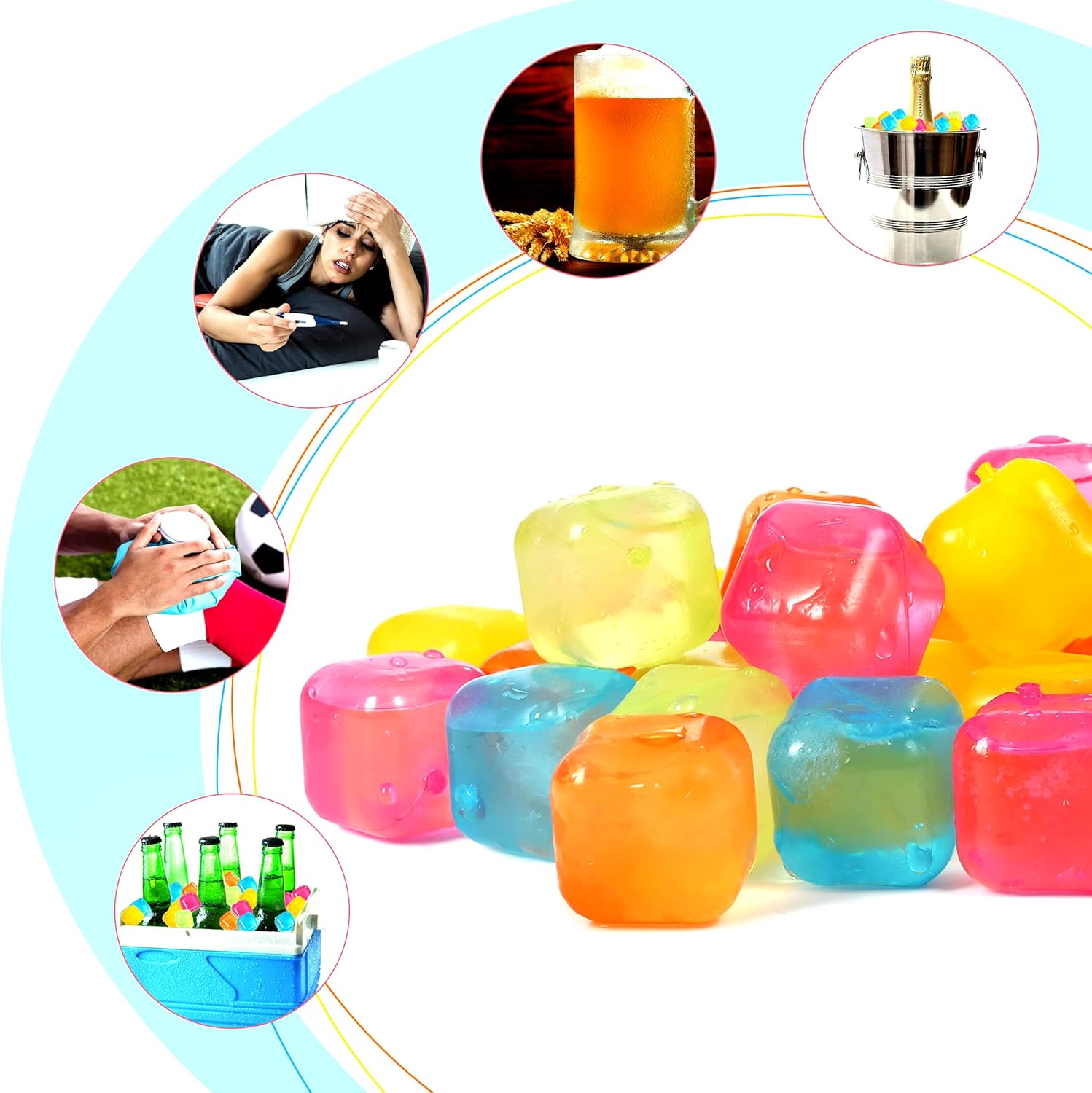 Cubos de hielo reutilizables de plástico, paquete de 65 cubos de hielo reutilizables para bebidas, whisky, vodka o café, cubos de hielo lavables que