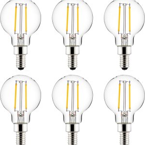 Sunlite 40959 – Bombilla LED G16.5 estilo filamento, 2.5 vatios (equivalente a 25 W), 250 lúmenes, regulable, base de candelabro (E12), Sunlite 40959 – Bombilla LED G16.5 estilo filamento, 2.5 vatios (equivalente a 25 W), 250 lúmenes, regulable, base de candelabro (E12),