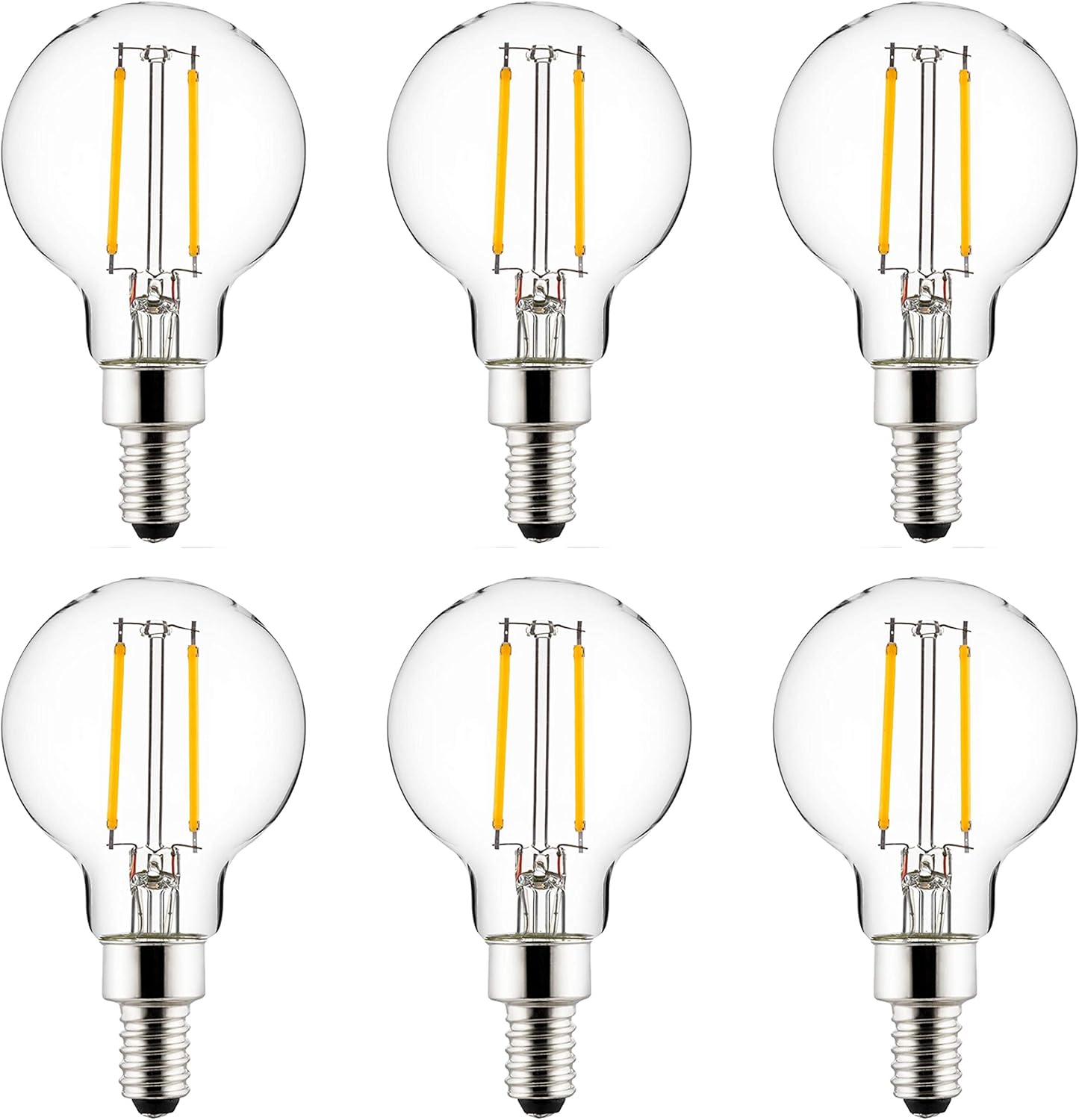 Sunlite 40959 – Bombilla LED G16.5 estilo filamento, 2.5 vatios (equivalente a 25 W), 250 lúmenes, regulable, base de candelabro (E12),