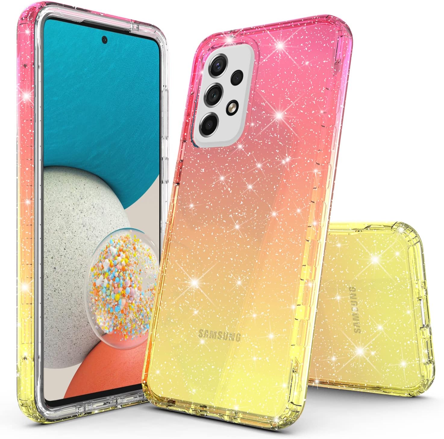 Rosebono Cpm- Funda para Samsung Galaxy A23, funda híbrida transparente con purpurina colorida degradada para Samsung Galaxy A23 (ororosa)
