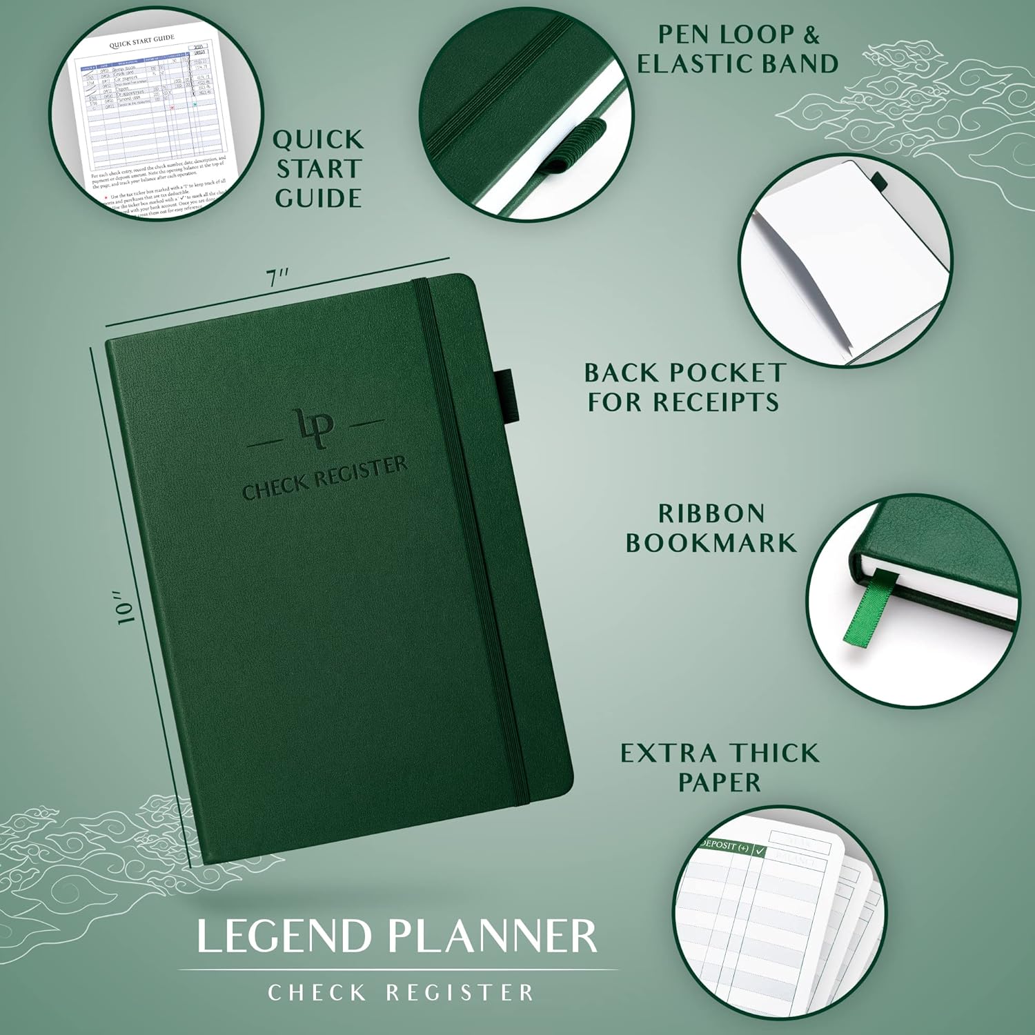 Legend Planner Libro de registro de cheques – Libro contable para pequeñas empresas y uso personal – Registro de chequera para rastrear