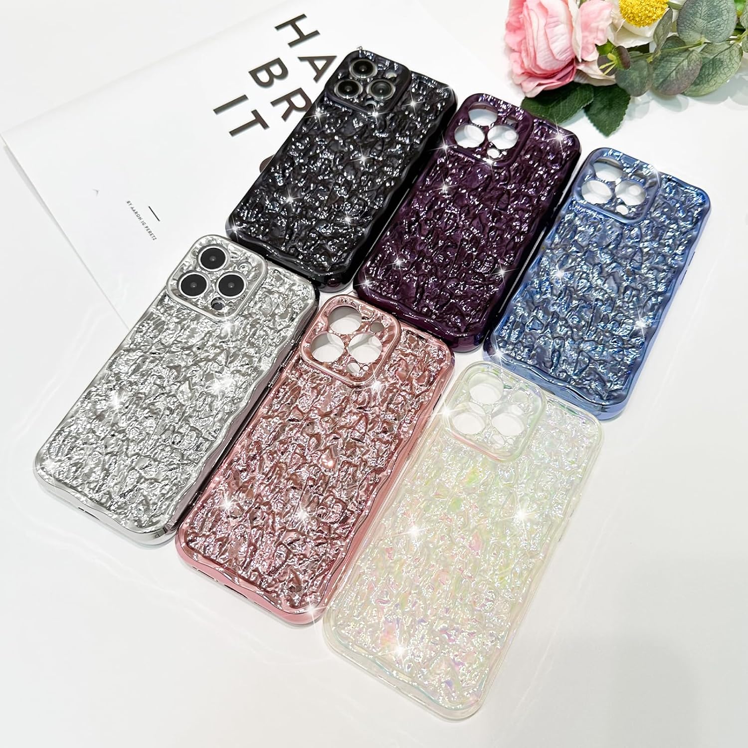 MZELQ Funda para iPhone 14 Pro Max, diseño de lujo, diseño de lámina, plisada, elegante, ondulada, para niñas y mujeres, galvanoplastia de