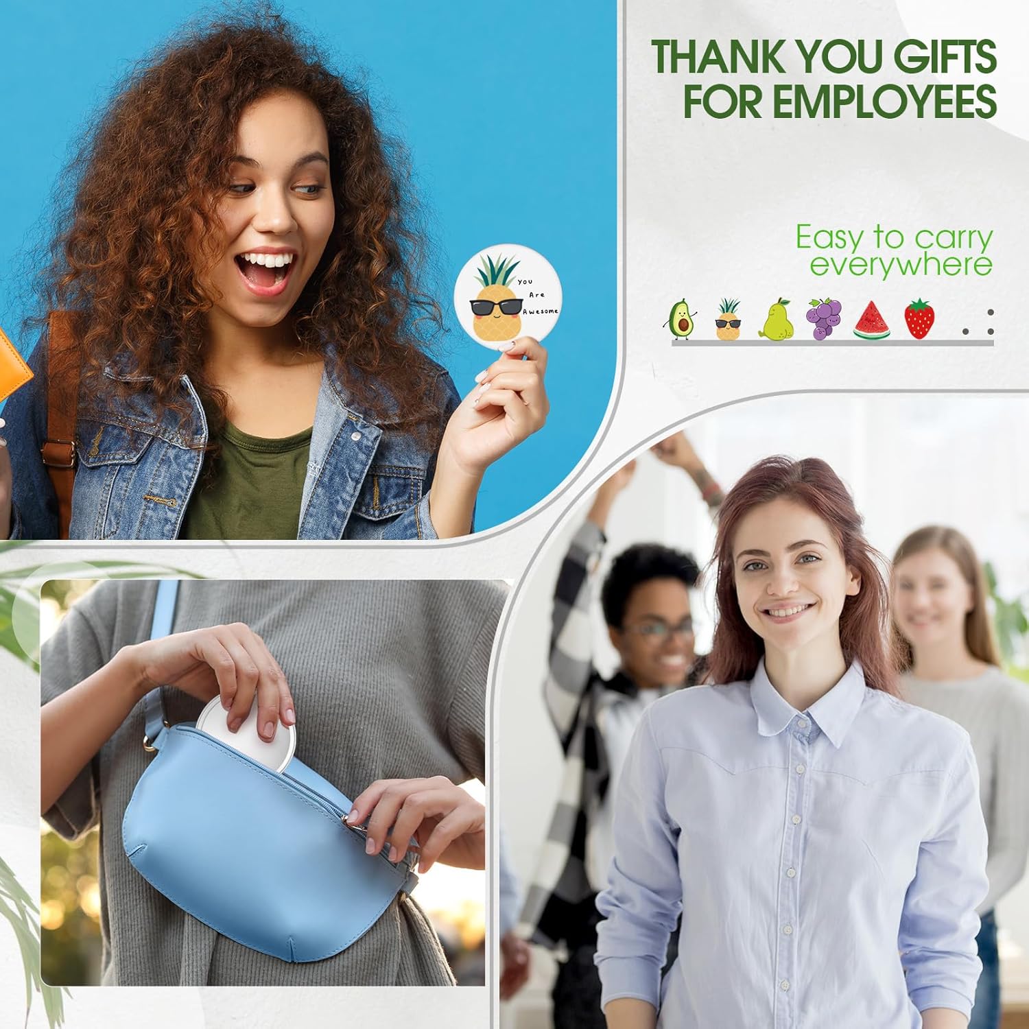 Espejo compacto motivacional a granel, inspirador juego de palabras de frutas, espejo de bolsillo para maquillaje, regalo de agradecimiento, regalo