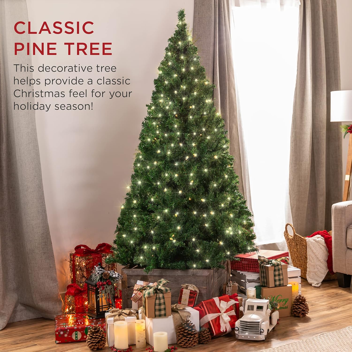 Best Choice Products Árbol de Navidad artificial preiluminado de 6 pies con bisagras para el hogar, oficina, decoración de fiesta con 1,000 puntas