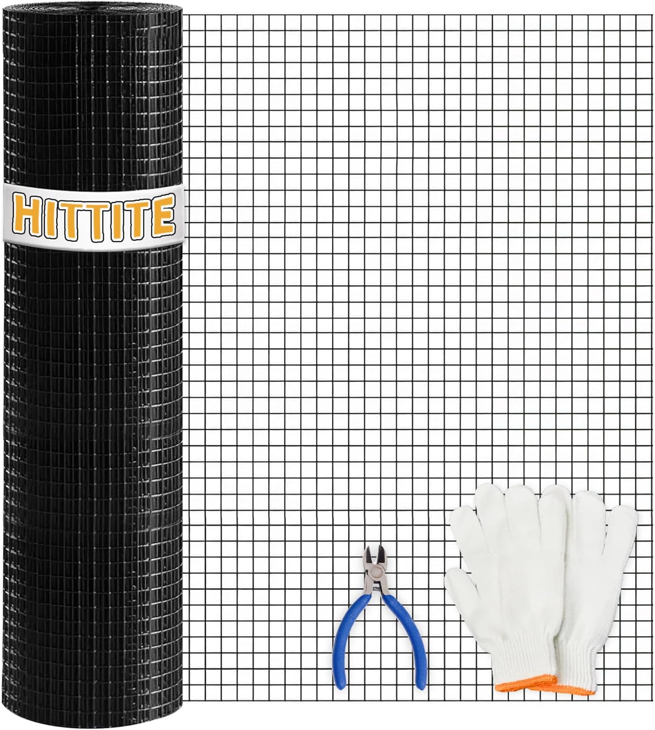 HITTITE Tela de hardware de 12 pulgada 36 x 50 pies, malla de alambre recubierta de PVC negro soldado calibre 19, malla de valla de alambre de pollo