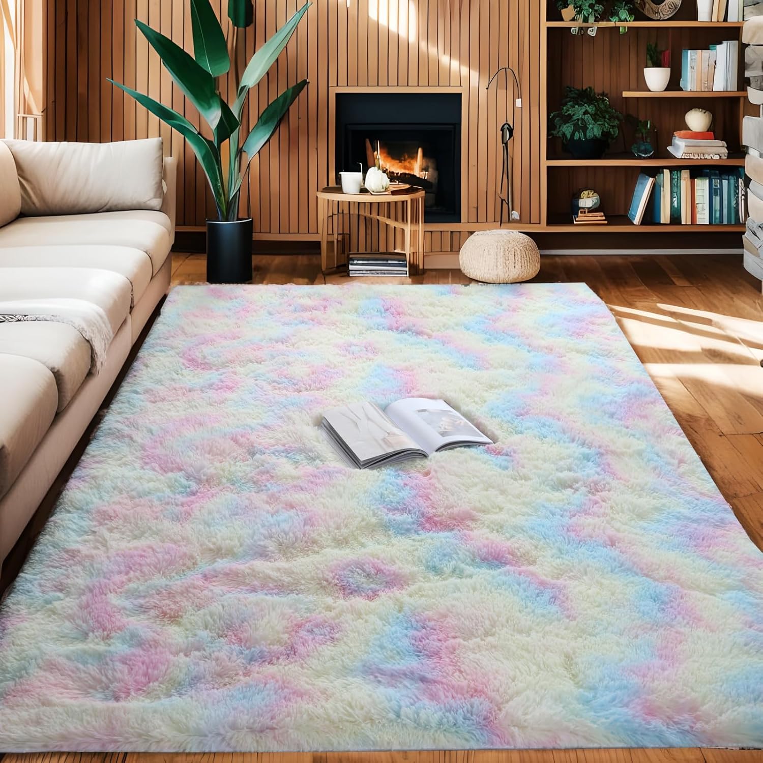 TOLORD Alfombras de área para dormitorio, sala de estar, 3 x 5 pies, antideslizante, duradera, esponjosa, peluda, alfombra de noche de felpa suave,