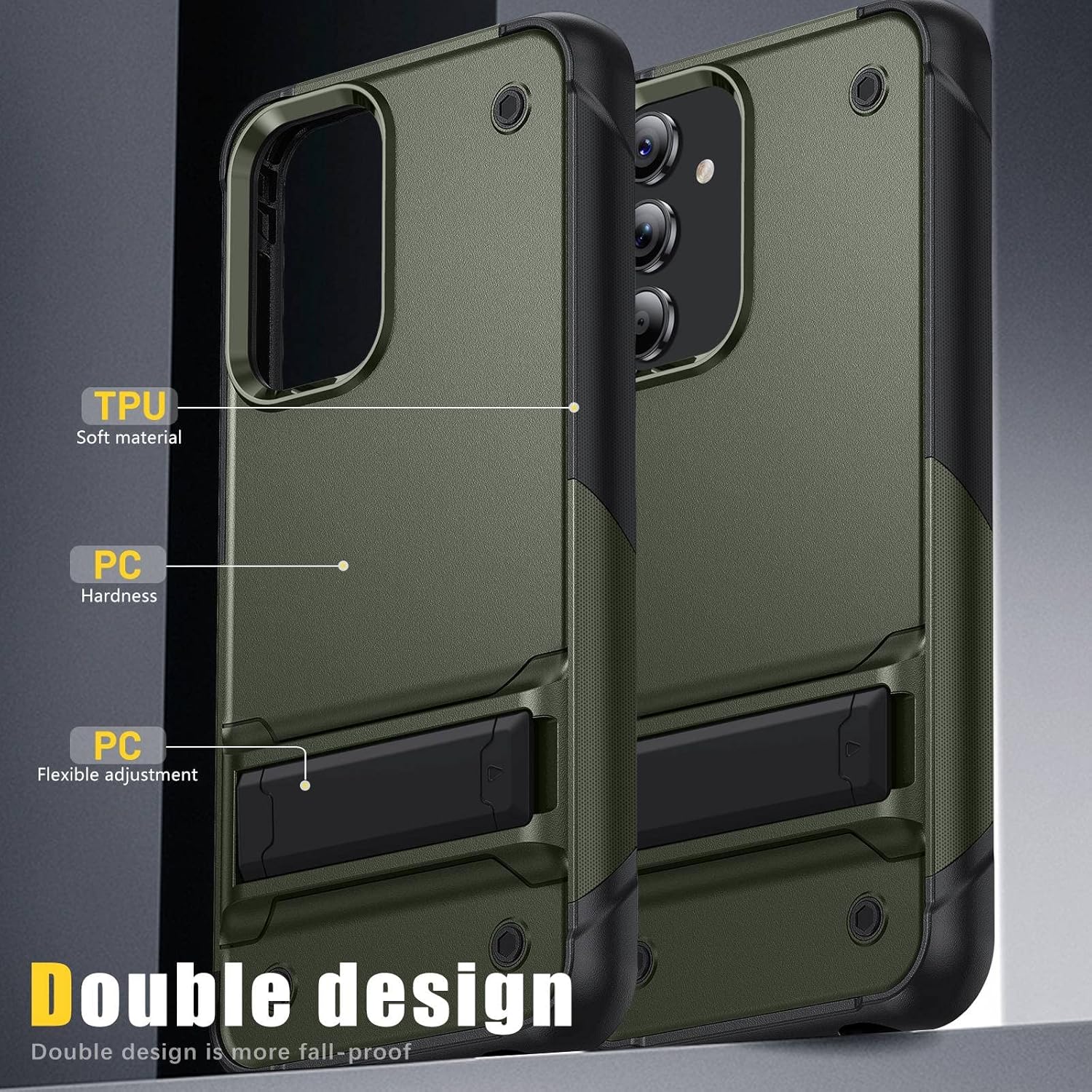 YmhxcY Funda para Samsung Galaxy A54 5G con soporte y 2 protectores de pantalla a prueba de explosiones, grado militar a prueba de golpes, para