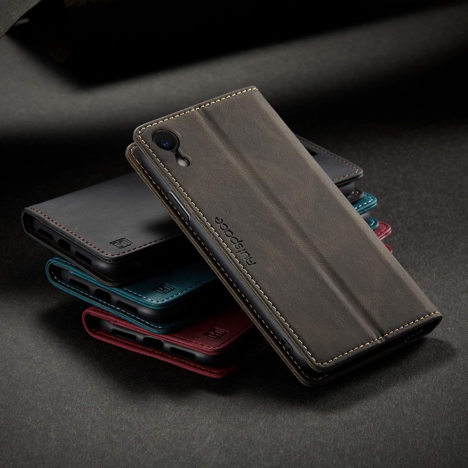 Para iPhone X iPhone Xs Case, Vintage Wallet Case Card Holder Kickstand Funda de cuero con tapa magnética incorporada para iPhone XXS – Negro
