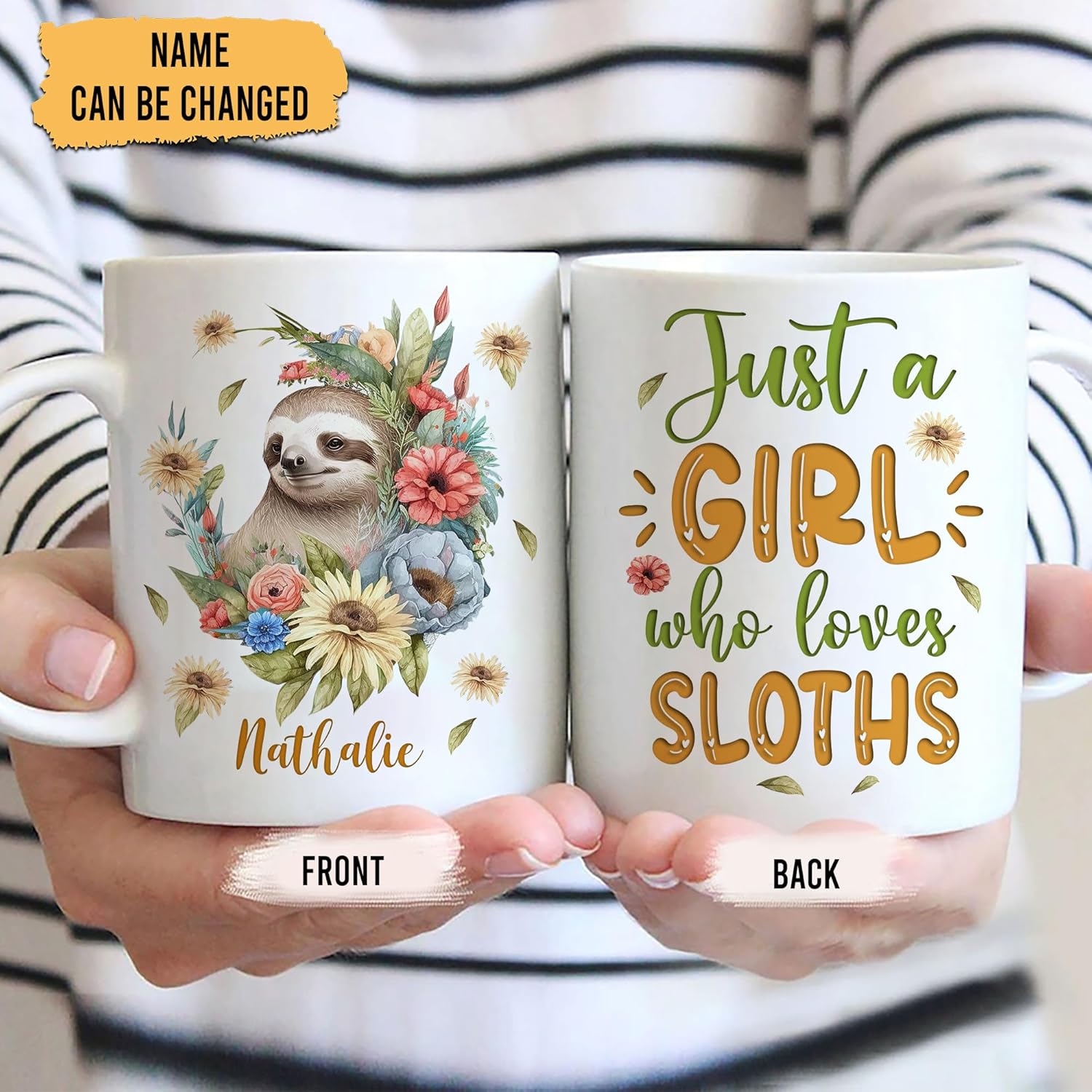Hyturtle Regalos personalizados para amantes de los perezosos  Taza de café de cerámica con nombre personalizado de 11 onzas  Idea de regalos lindos