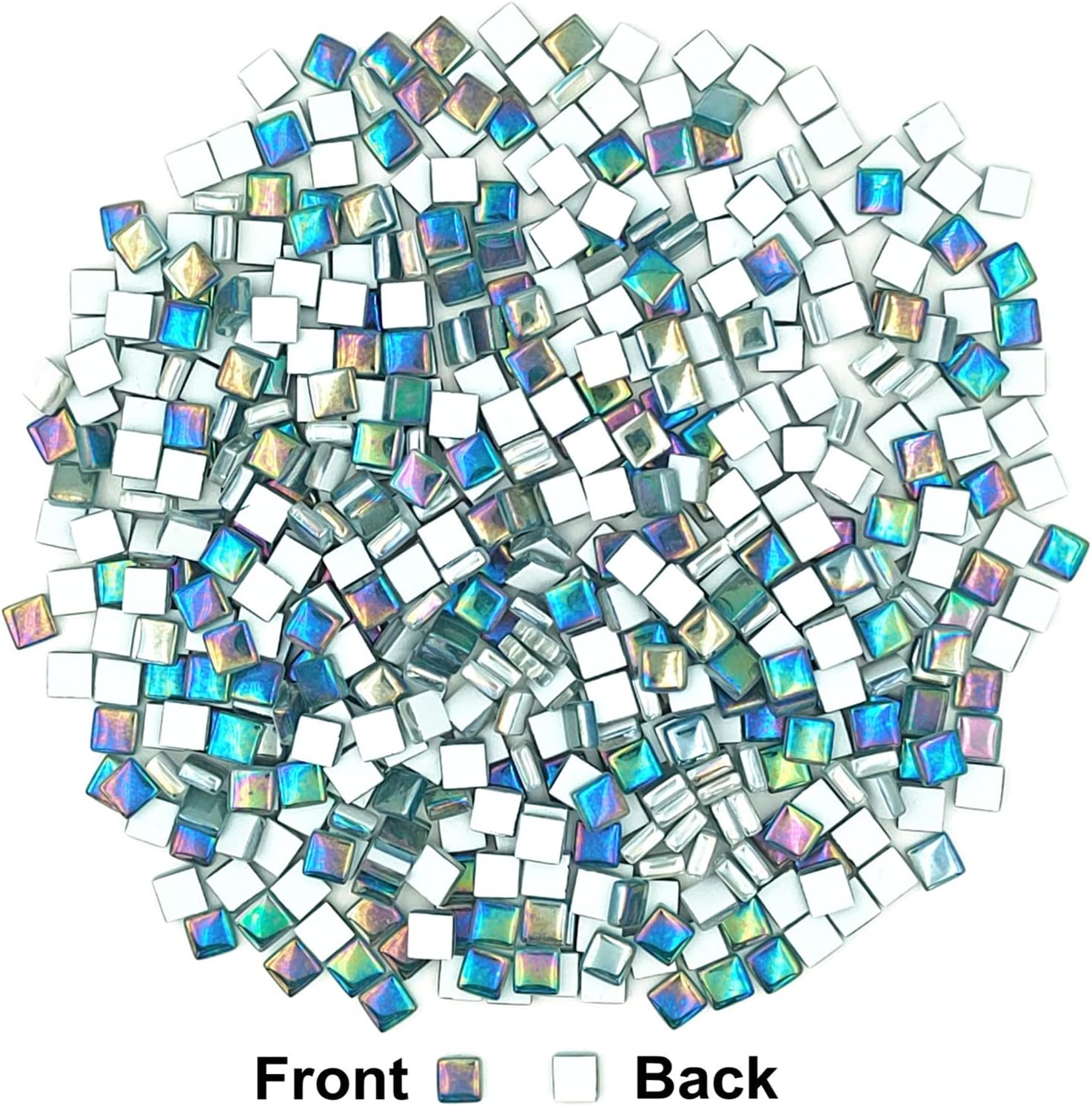 Azulejos de mosaico de cristal cuadrados de 1.1 libras, azulejos de vidrio de mosaico iridiscentes para manualidades, piezas de mosaico,