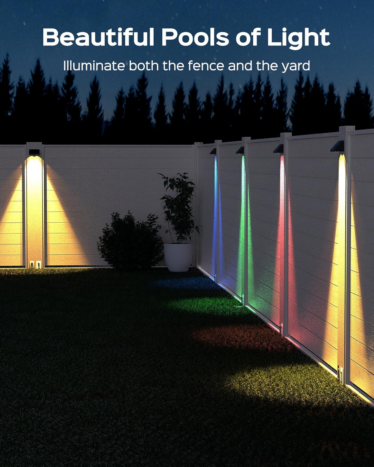 JACKYLED Luces solares para valla de 50 lm, luces solares de valla RGB blancas cálidas para exteriores, impermeables, con lente LED, luces de