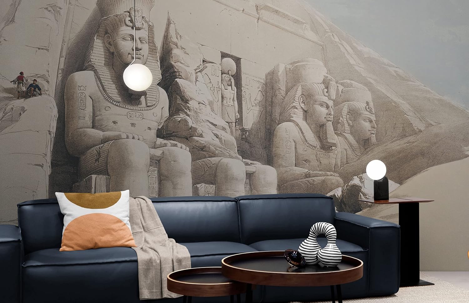 Ancient Egyptian Temple Gods and Pyramids Wall Mural. The Great Temple of Aboo-Simble, Nubia by David Roberts. Peel and Stick Wallpaper. #6417