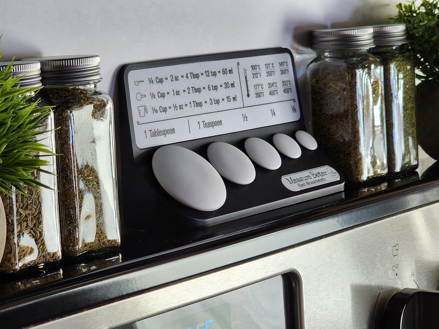 Tabla de conversión de cocina, referencia visual para verter especias en la palma de la mano, alternativa de cuchara medidora (negro)