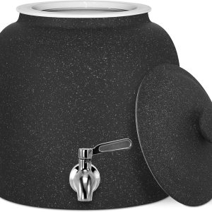 Geo Sports – Dispensador de agua de porcelana (serie moteada de color sólido) tapa y válvula incluidas, listo para envío E-Comm (negro Crock con Geo Sports – Dispensador de agua de porcelana (serie moteada de color sólido) tapa y válvula incluidas, listo para envío E-Comm (negro Crock con