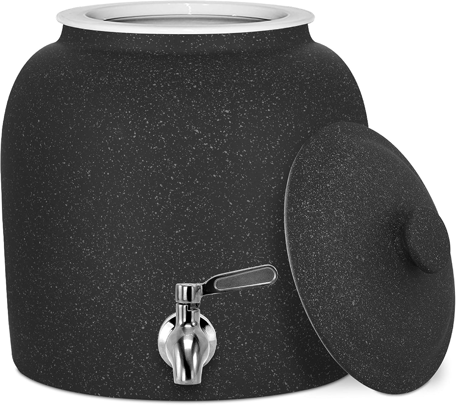 Geo Sports – Dispensador de agua de porcelana (serie moteada de color sólido) tapa y válvula incluidas, listo para envío E-Comm (negro Crock con