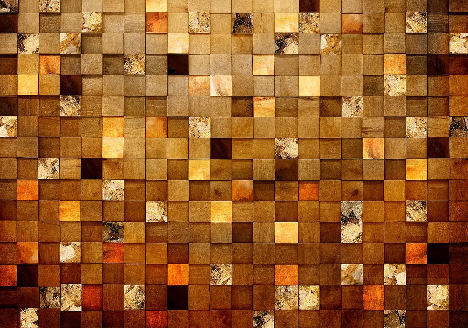 artgeist Wall Mural Brown Orange Cubes 135×101 in – Peel and Stick Self-Adhesive Wallpaper Removable Large Sticker Foil Wall Decor Print Design