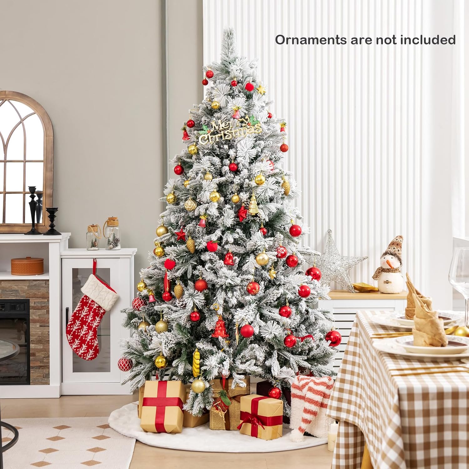 GOFLAME Árbol de Navidad artificial de 6 pies con agujas de pino, árbol de Navidad flocado de nieve con 850 puntas de ramas de polietileno y PVC,