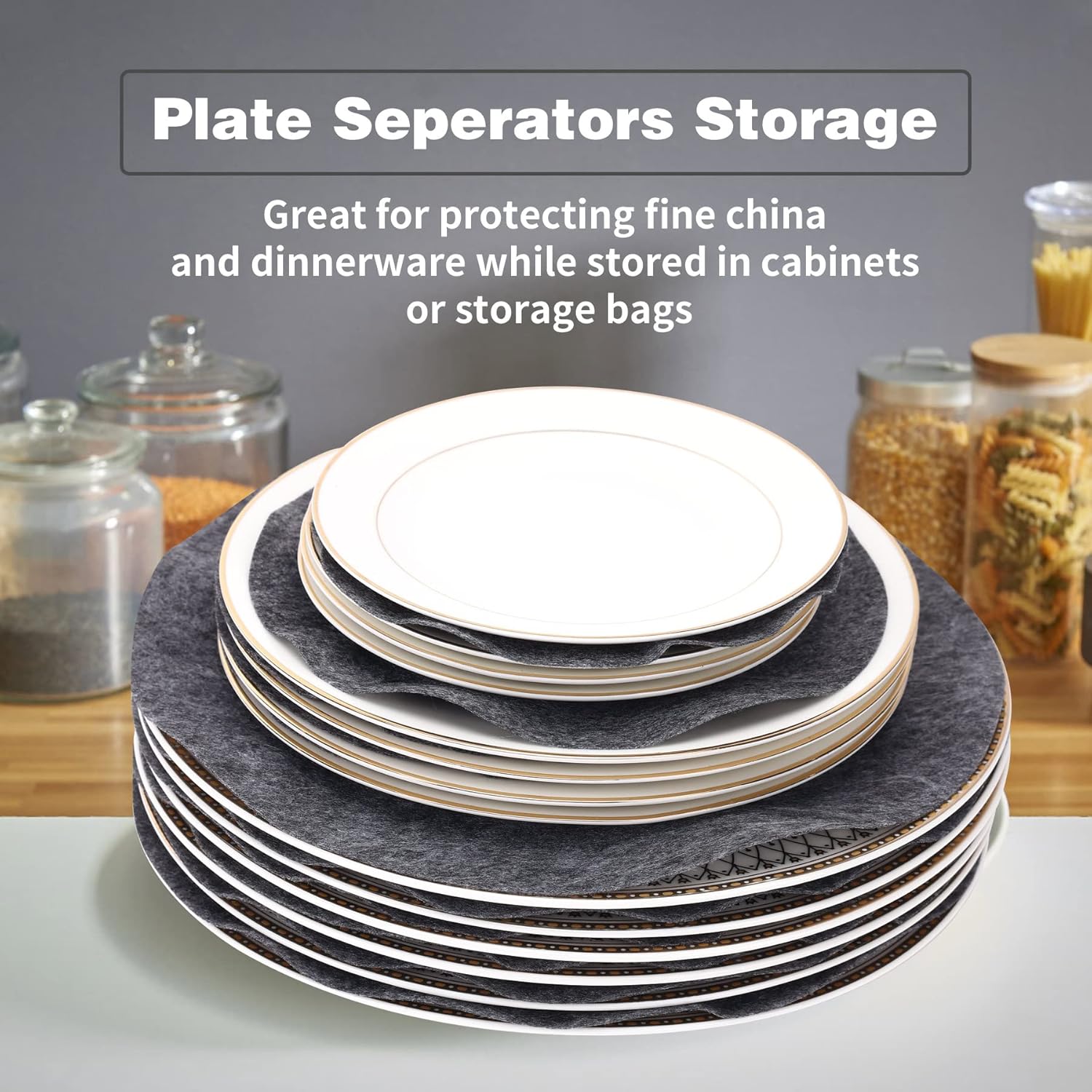 Separadores de placas, juego de 60 y 3 tamaños diferentes, separadores de placas de fieltro suave grueso y premium para Chinaplatocafé, protección y