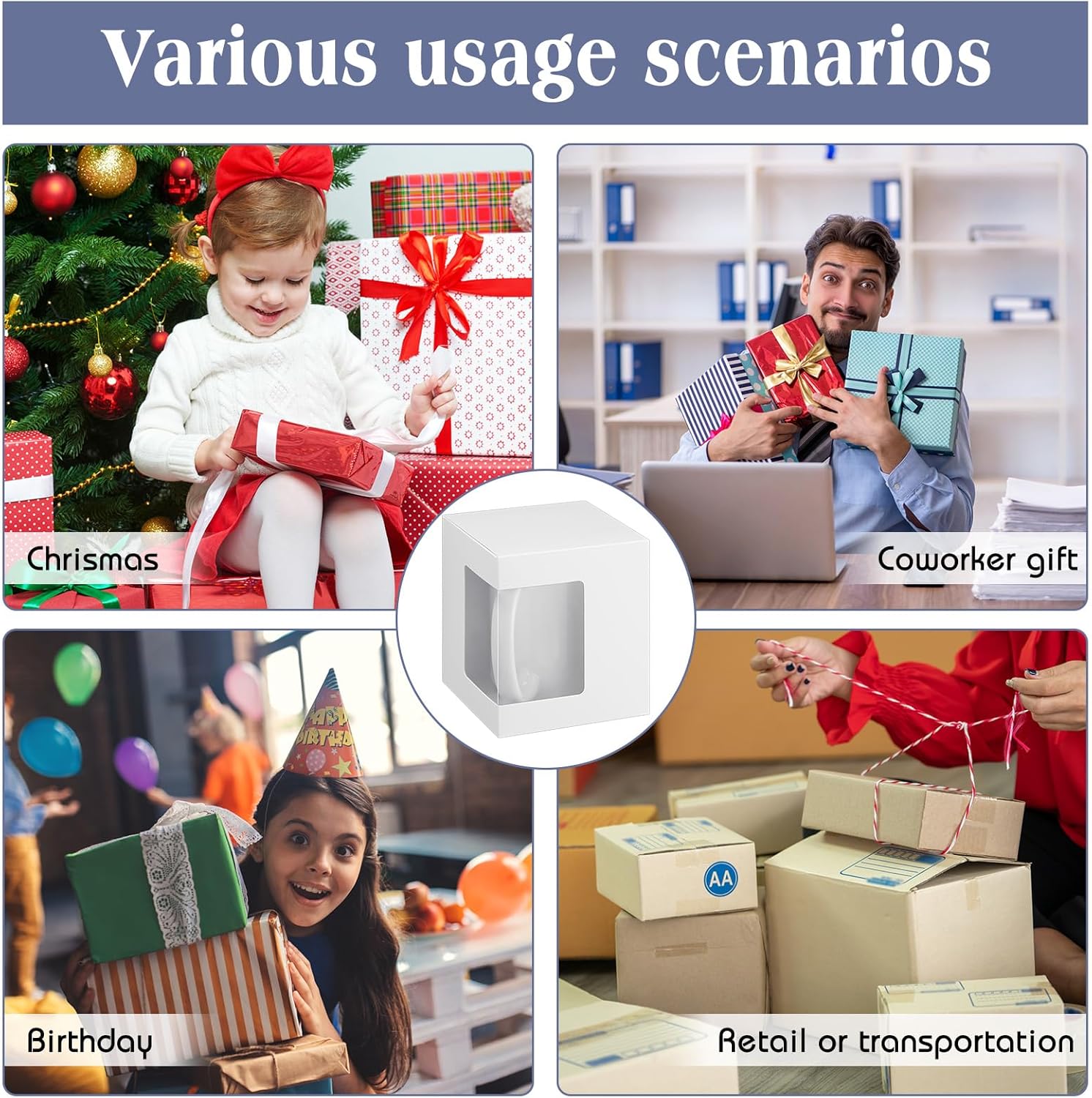 Harloon 72 cajas de tazas para regalo, taza de café, caja de regalo, caja de embalaje transparente, regalo para sublimación en blanco, 11 onzas, 12