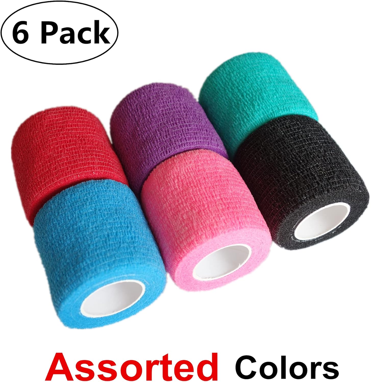 Paquete de 6 vendajes cohesivos de 2 pulgadas, cinta autoadhesiva autoadhesiva autoadhesiva transpirable para muñeca, tobillo, deportes, tatuaje (5