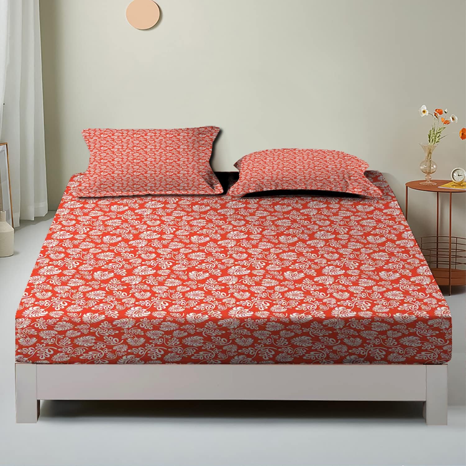 Sábanas bajeras de tamaño matrimonial, diseño de patrón Nouveau, juego de ropa de cama de 3 piezas con estampado decorativo, sábana bajera de