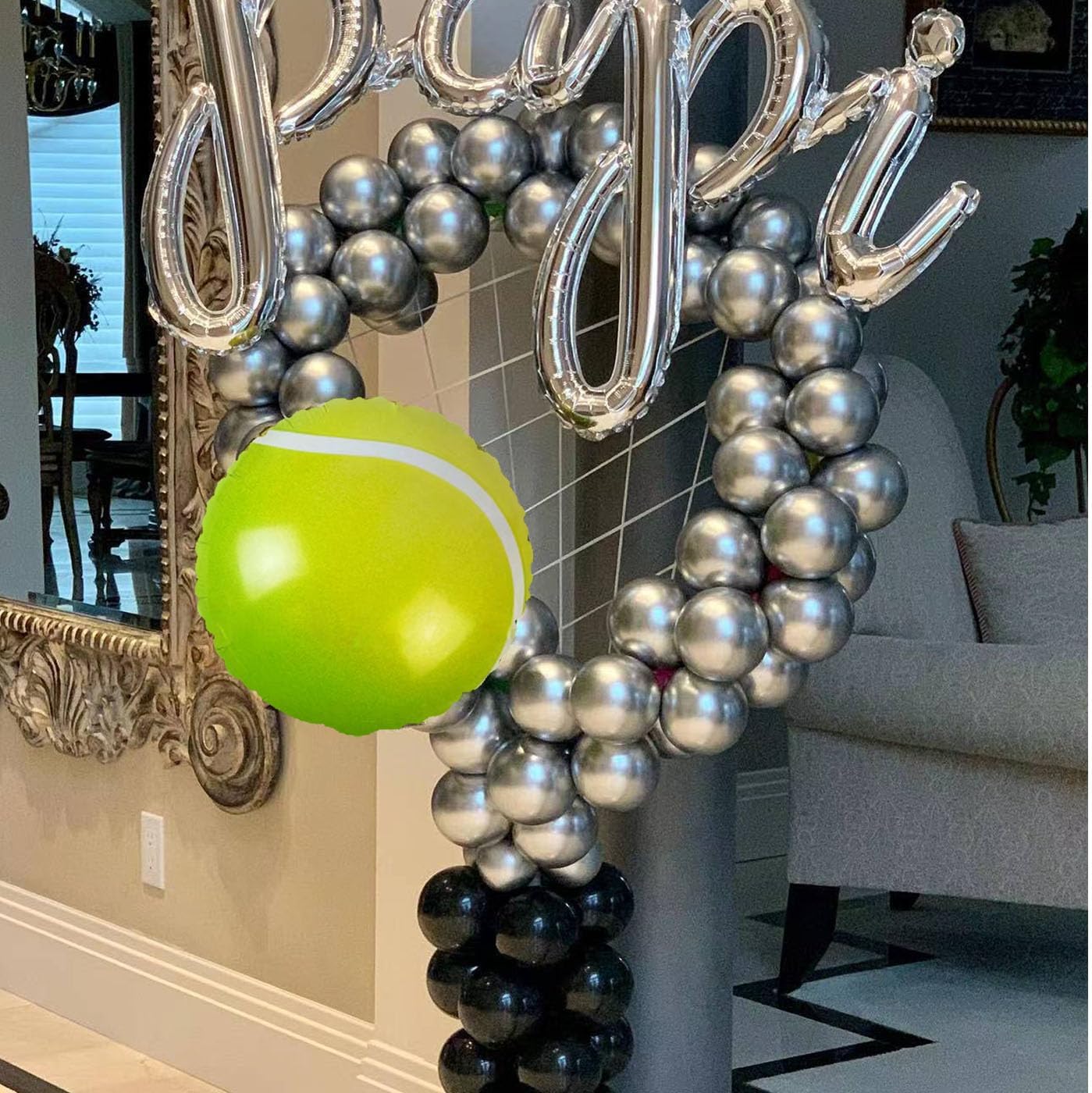 Globos de pelota de tenis, paquete de 5 globos de tenis con temática de tenis, suministros para fiestas de cumpleaños, suministros de fiesta de