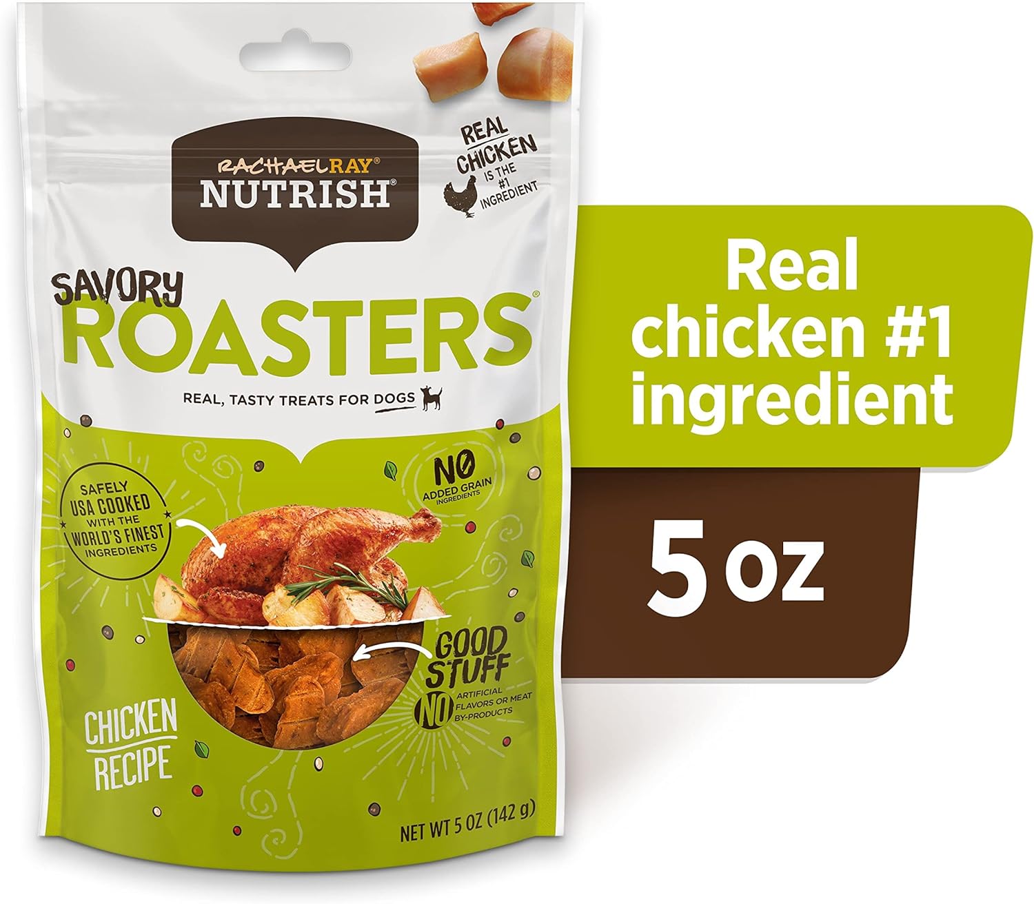 Rachael Ray Nutrish Savory Roasters – Golosinas de carne real para perros, receta de pollo asado, 5 onzas (paquete de 5), sin granos