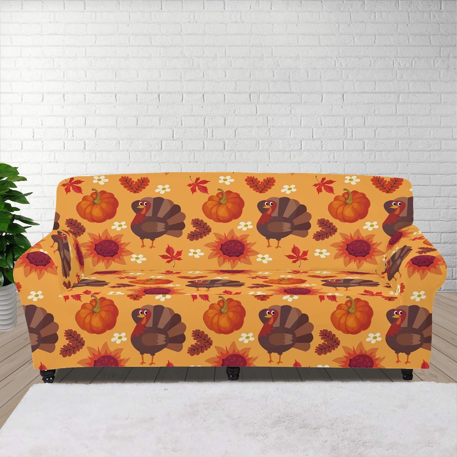 Fundas de sofá de 1 pieza, diseño de pavo y calabaza, funda elástica para sofá de 2 cojines, protector de muebles decorativo para sala de estar