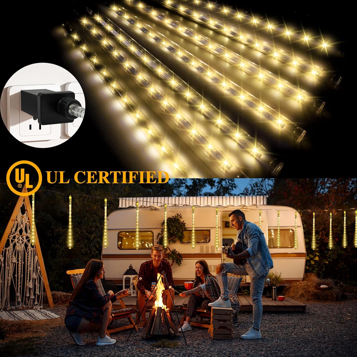 Luces de lluvia de meteoritos, 192 luces LED de lluvia que caen, 8 tubos de 11.8 pulgadas, luces de Navidad impermeables para enchufar, luces LED de