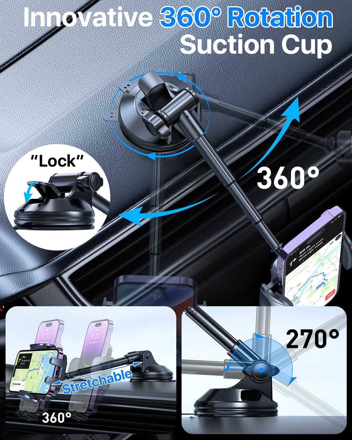 Soporte de teléfono para tu automóvil 88 libras súper resistente Soporte de teléfono con ventosa para parabrisastableroventana, soporte universal