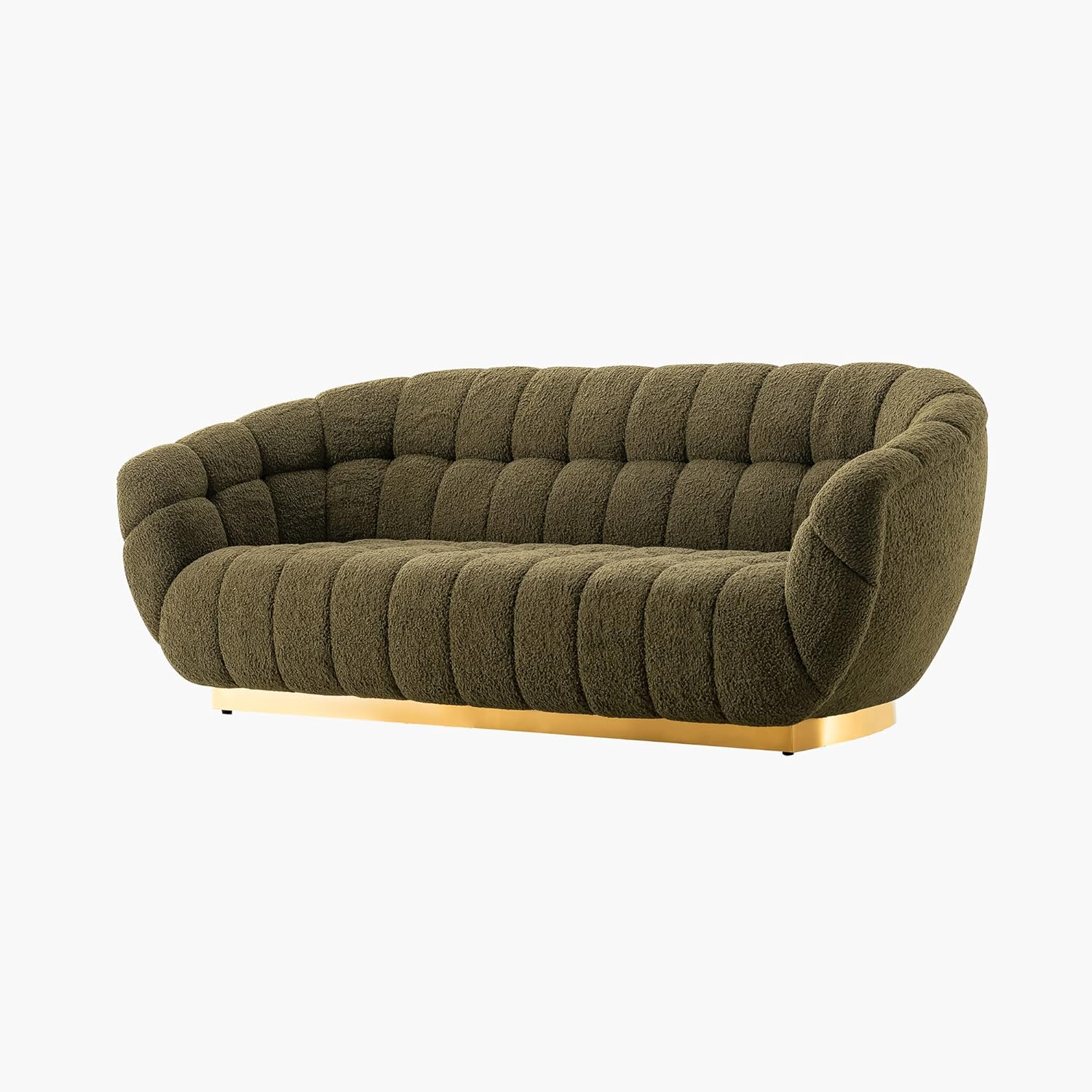 Acanva Sofá de sala de estar similar a la lana, estilo moderno de mediados de siglo con rendimiento de conchas marinas y base de metal, decoración