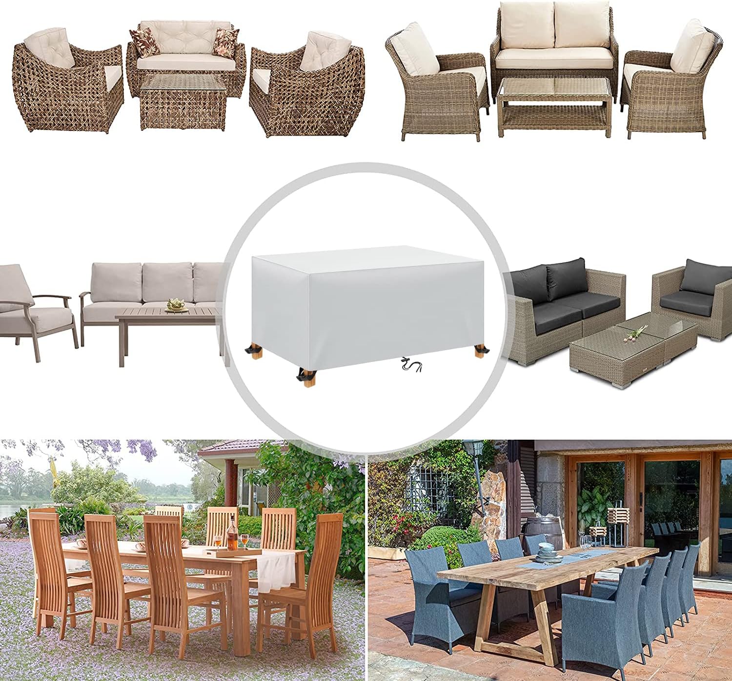 Fundas para muebles de patio, impermeables, para exteriores, tela Oxford 600D, fundas de sofá rectangulares, resistentes a la intemperie, para