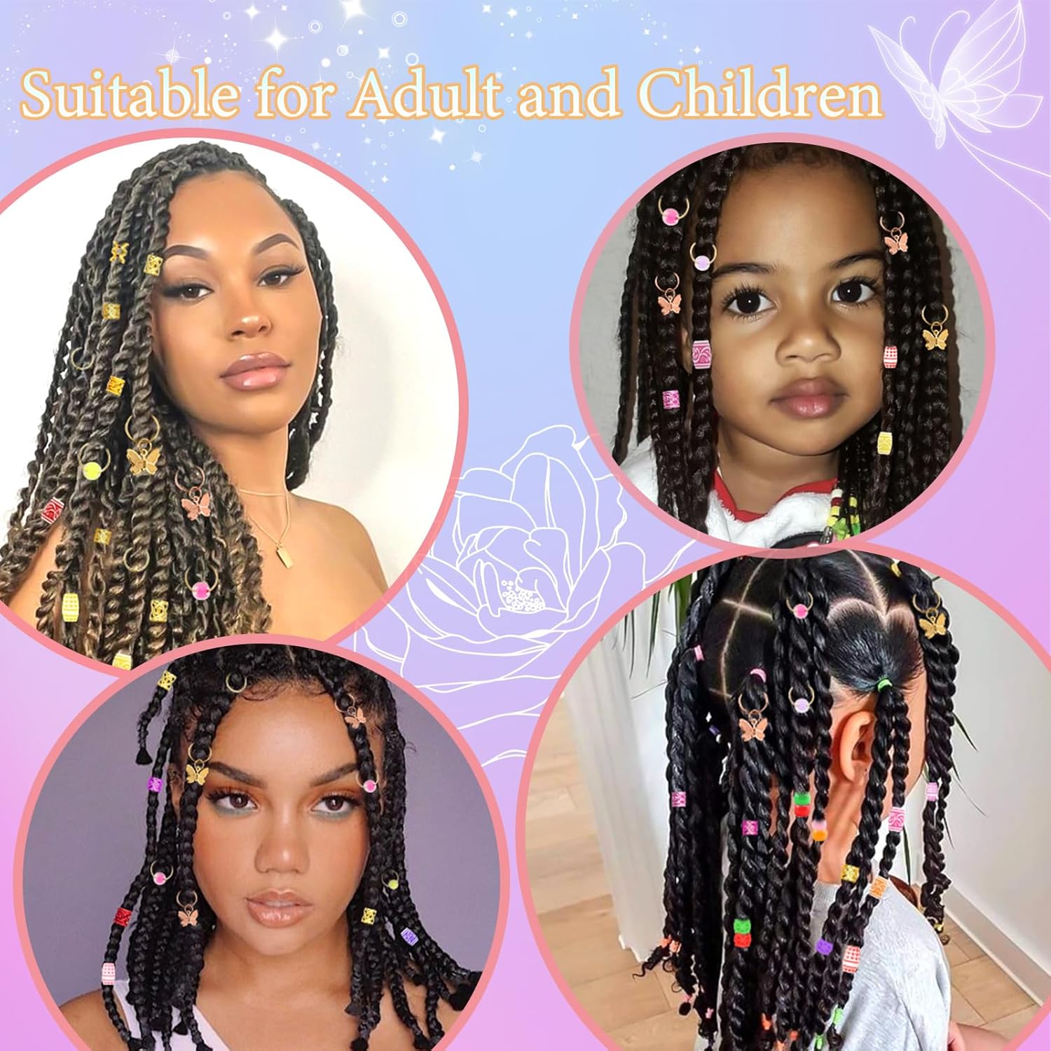 247 piezas de joyería para el cabello para trenzas de colores mixtos, cuentas de rastas de aleación de metal, anillos de trenzas de estilo múltiple,