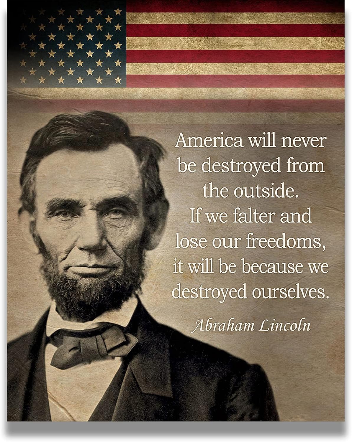 Govivo Cita histórica de Abraham Lincoln – Impresión artística de decoración de pared del presidente patriótico estadounidense – ilustraciones sin