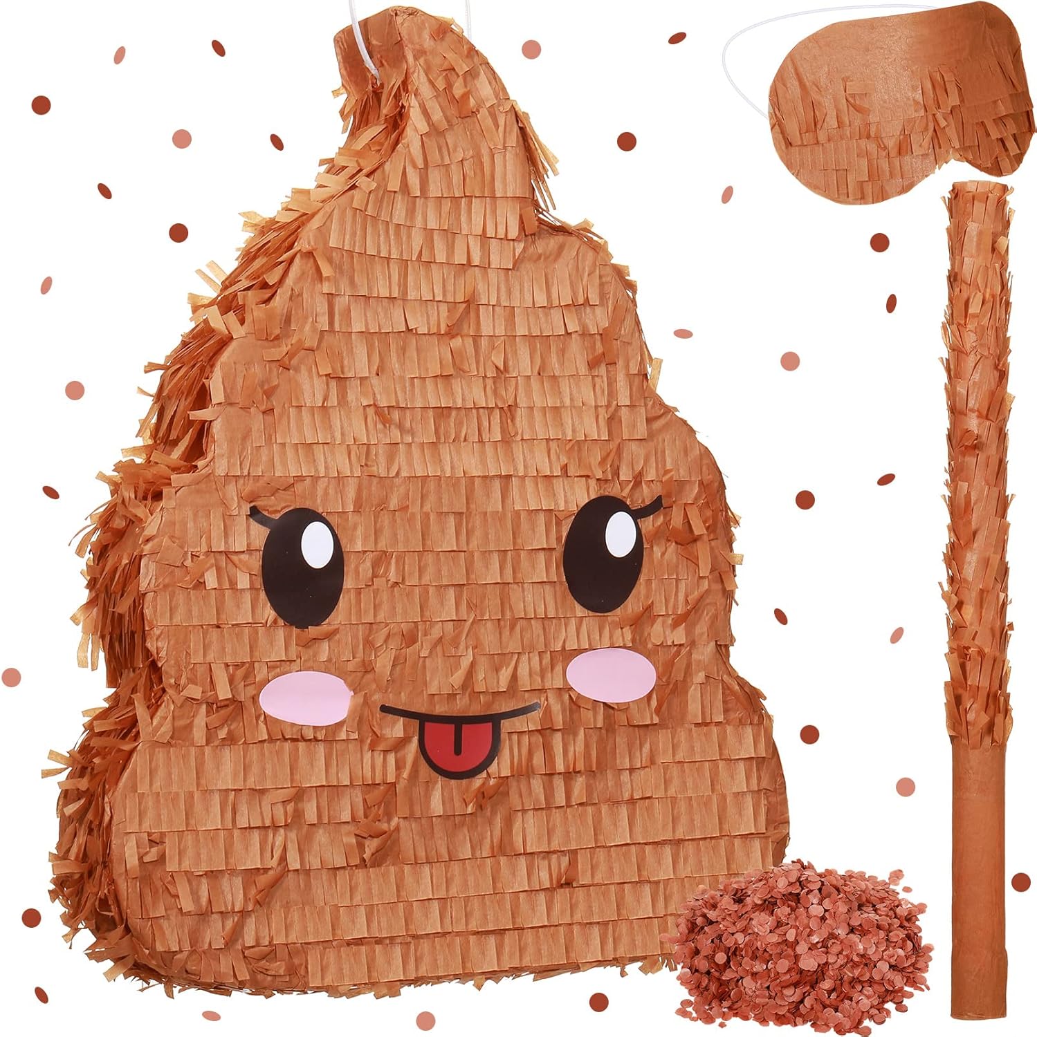 Paquete de piñata de caca de 16 pulgadas de alto, piñata emoticon con venda, murciélago y confeti para decoraciones de fiesta de cumpleaños,