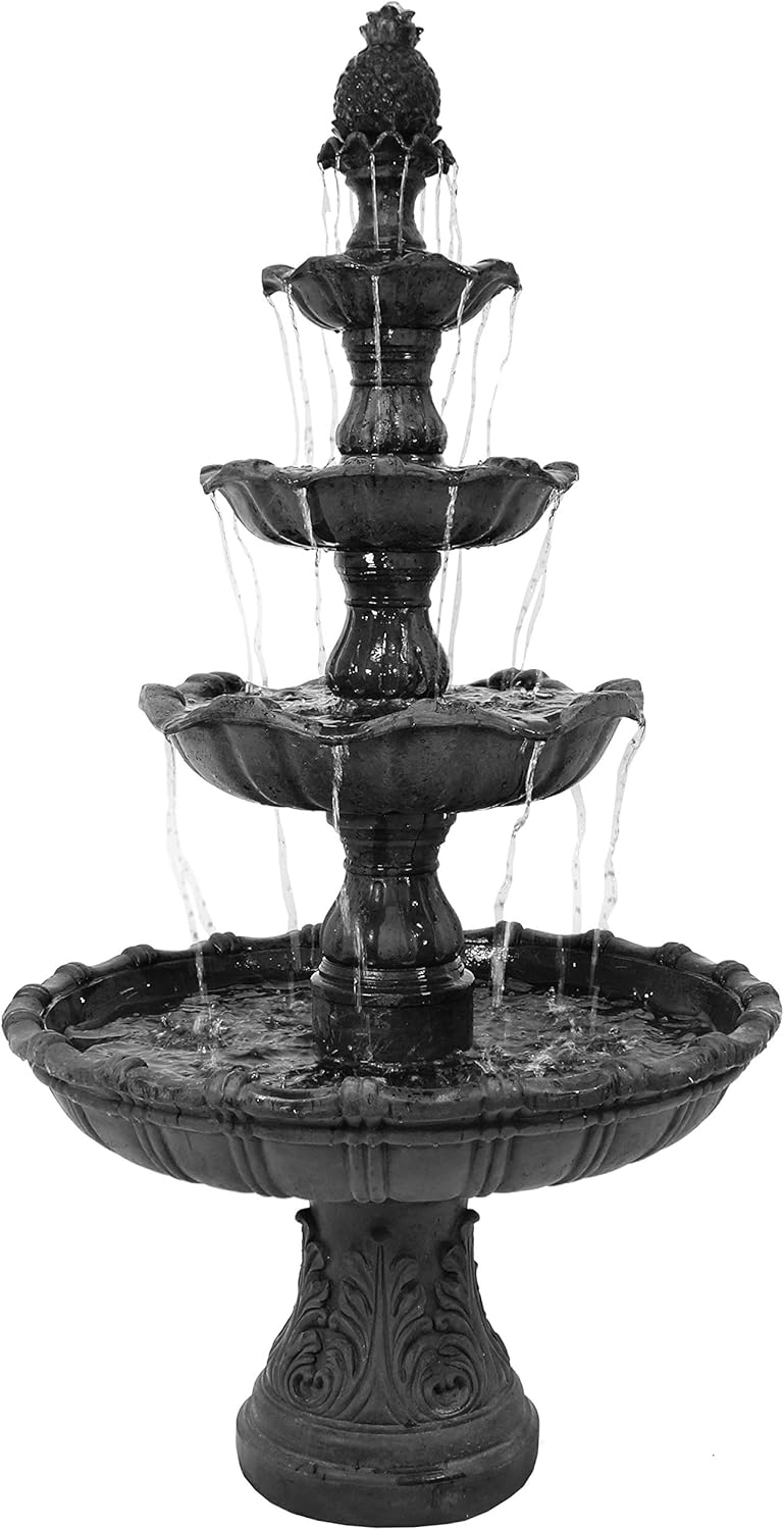 Sunnydaze Grand Courtyard – Fuente de agua para exteriores de 80 pulgadas, 4 niveles, bomba sumergible eléctrica, color negro